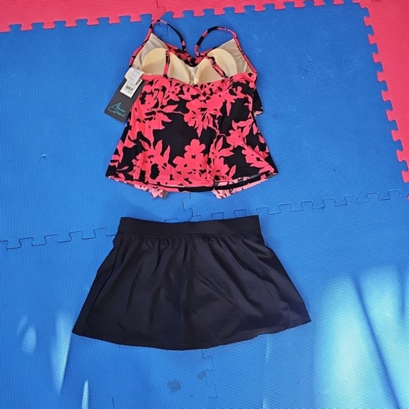 Nwt Aqua Green Women's UPF 50 Tiered Tankini And Skirt Bottom Set Size M - Picture 10 of 12